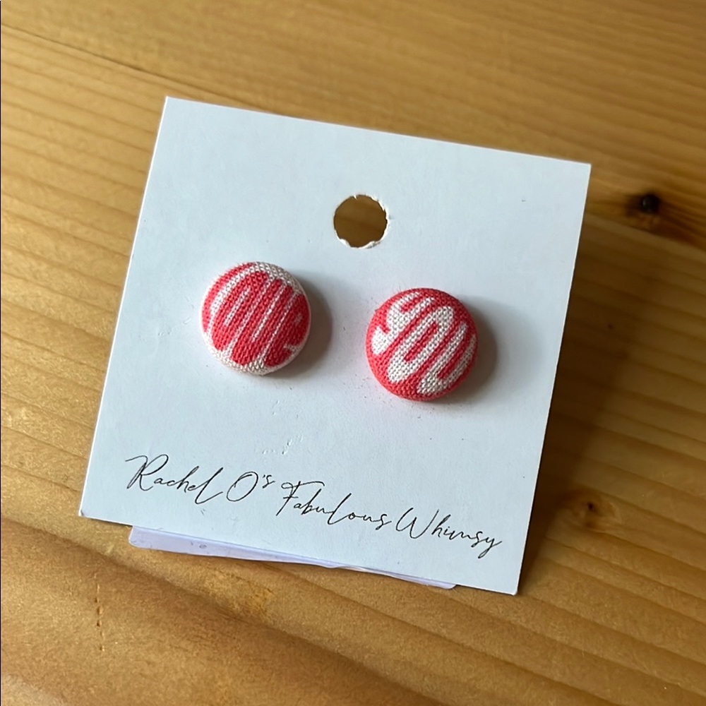 Earrings - Red and White Love You Fabric Studs
